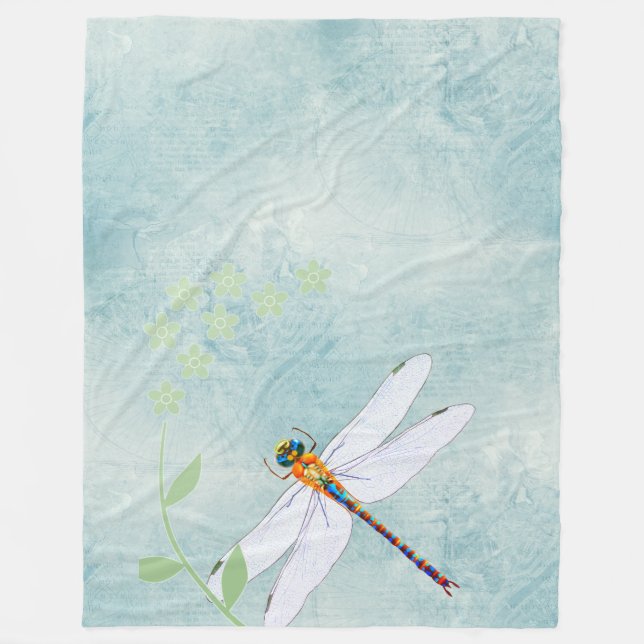 Couverture Polaire Vintage Dragonfly on Faded Floral (Devant)