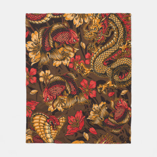 Couverture Polaire Vintage éléments japonais motif sans soudure avec 