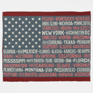 Couverture Polaire Vintage Faded American Flag State Noms Mots Art