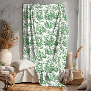 Couverture Polaire Vintage floral rétro vert toile de jouy fleur