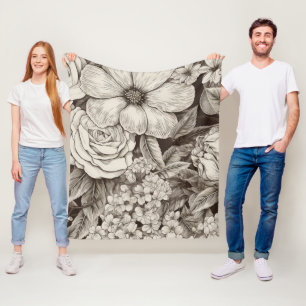 Couverture Polaire Vintage Floral Sepia Motif (1)