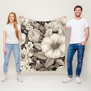 Couverture Polaire Vintage Floral Sepia Motif (12)