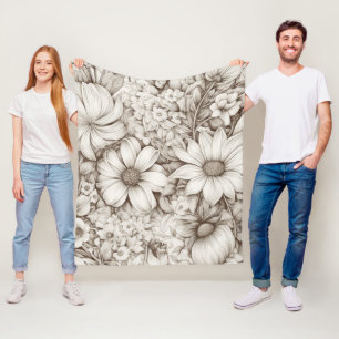 Couverture Polaire Vintage Floral Sepia Motif (5)