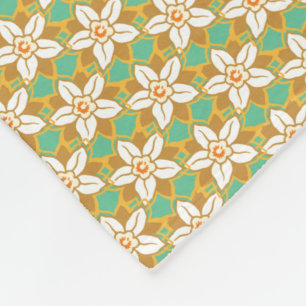 Couverture Polaire Vintage Floral vert et jaune motif Jonquil