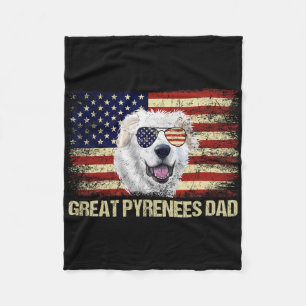 Couverture Polaire Vintage Great Pyrenees Papa Drapeau Américain Usa