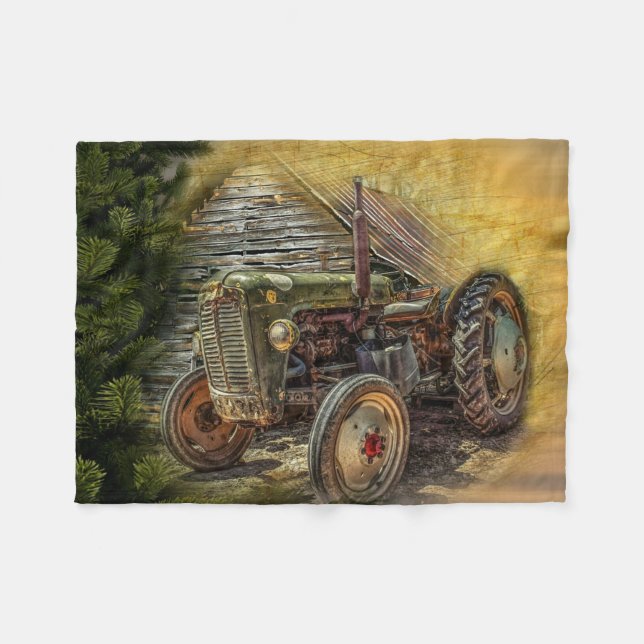 Couverture Polaire Vintage Green Tractor Rustic (Devant (Horizontal))
