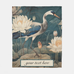 Couverture Polaire Vintage grue bleu botanique personnalisable