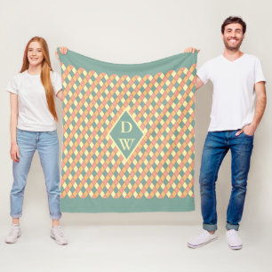 Couverture Polaire Vintage Harlequine Diagonal dans Pastels Monogramm