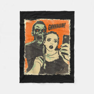 Couverture Polaire Vintage Horreur Comique Zombie Selfie Déplaisant m