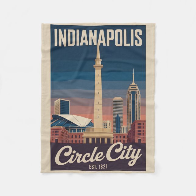 Couverture Polaire Vintage Indianapolis Indiana Retro Cityscape Trave (Devant)