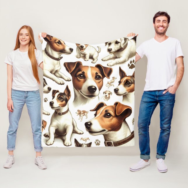 Couverture Polaire Vintage Jack Russell Terrier sans fil (En situation)