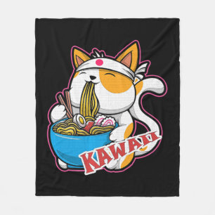 Couverture Polaire vintage kawaii chat manger ramen anime retro Japan