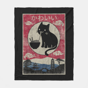 Couverture Polaire Vintage Kawaii Chat Ramen Anime Japonais Enfants F