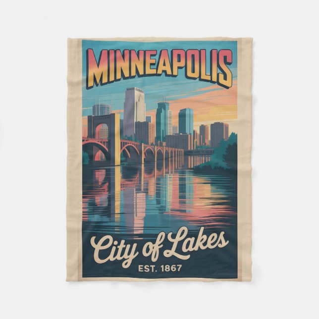 Couverture Polaire Vintage Minneapolis Minnesota Retro Travel Poster  (Devant)