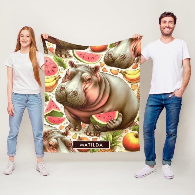 Couverture Polaire Vintage Motif d'hippopotame tropical (En situation)