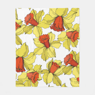 Couverture Polaire vintage Narcisse fleur botanique florale Jaune a