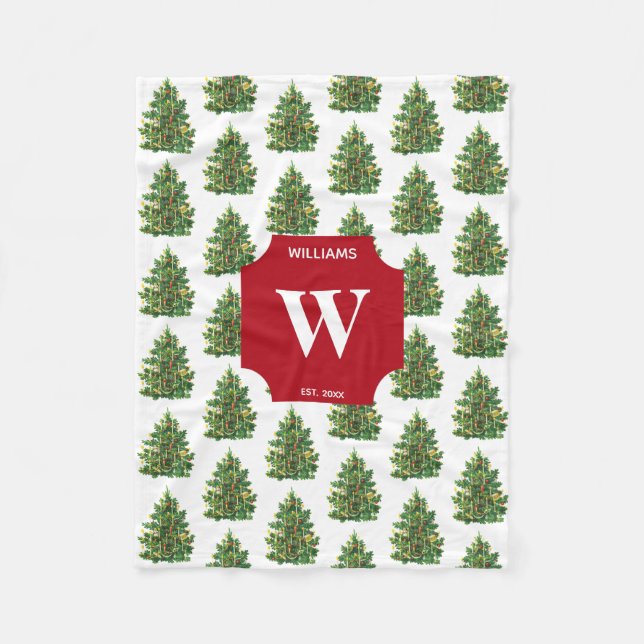 Couverture Polaire Vintage Noël Arbre de Vacances Monogramme (Devant)
