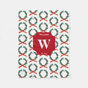 Couverture Polaire Vintage Noël Berry Wreath Holiday Monogramme