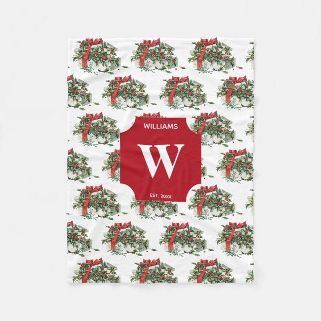 Couverture Polaire Vintage Noël Cadeau de Noël Monogramme (Devant)