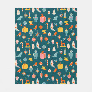 Couverture Polaire Vintage Noël Ornements Motif
