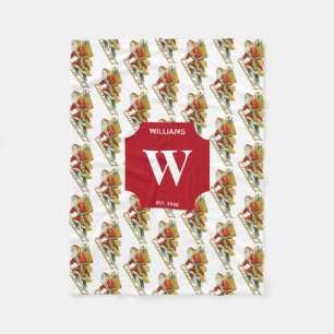 Couverture Polaire Vintage Noël Père Noël et cadeaux Monogramme