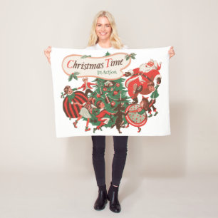 Couverture Polaire Vintage Noël Père Noël et enfants dansants