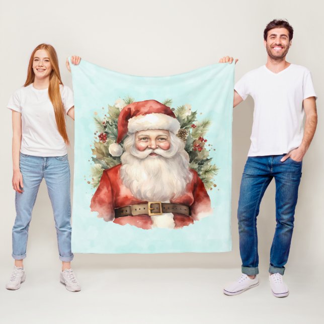 Couverture Polaire Vintage Noël Père Noël Souriant (En situation)