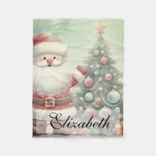 Couverture Polaire Vintage Pastel Watercolor Père Noël Christmas Art