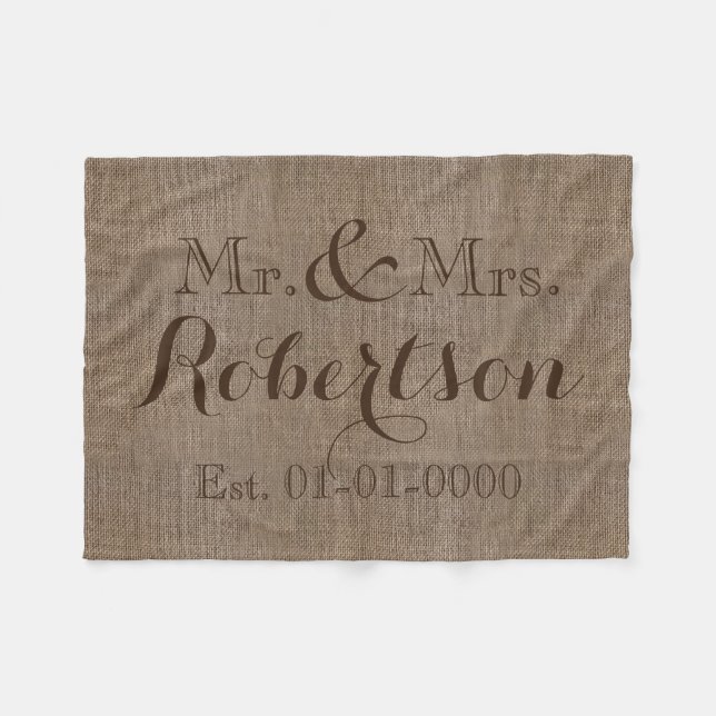 Couverture Polaire Vintage personnalisé Burlap-Look rustique/Mariage (Devant (Horizontal))