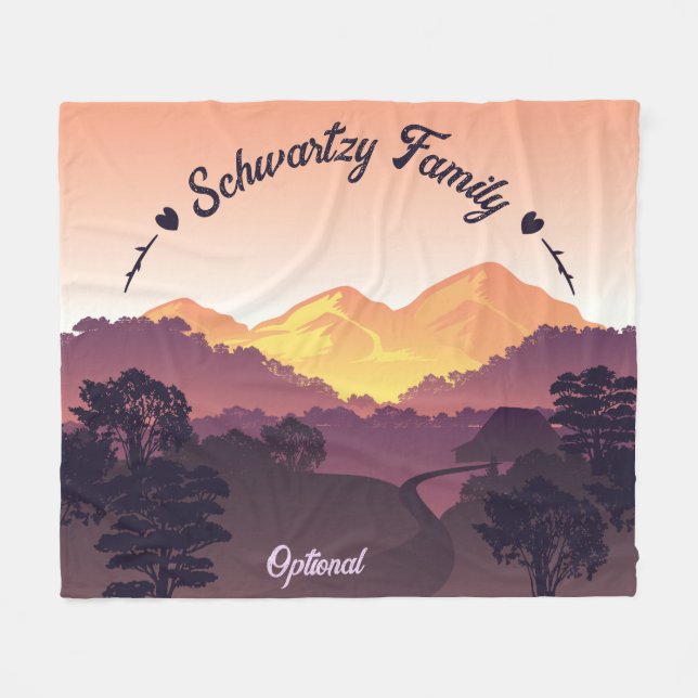 Couverture Polaire Vintage Purple Jaune Farmhouse Mountain Sunset (Devant (Horizontal))