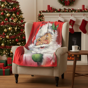 Couverture Polaire Vintage Retro Père Noël Vérifie Sa Liste