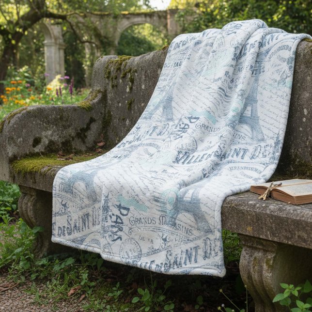 Couverture Polaire Vintage Romance Collage bleu ID226 (Créateur téléchargé)