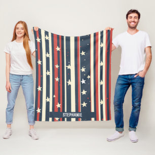 Couverture Polaire Vintage rouge, blanc et bleu avec étoiles (2)