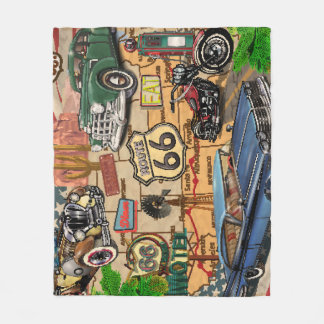Couverture Polaire Vintage Route 66, affiche nostalgique.