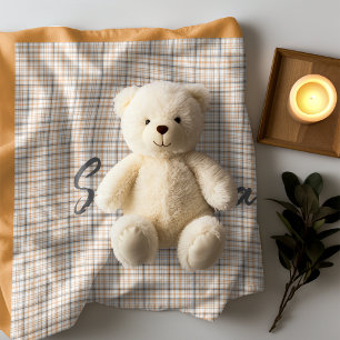 Couverture Polaire Vintage rustique tartan plaid orange gris nom