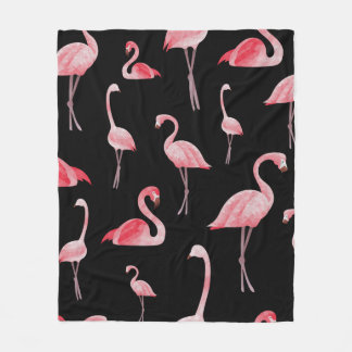 Couverture Polaire vintage sans soudure motif Cute flamants sur noir