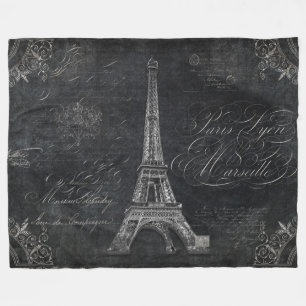Couverture Polaire Vintage Script Paris Tour Eiffel Tableau noir