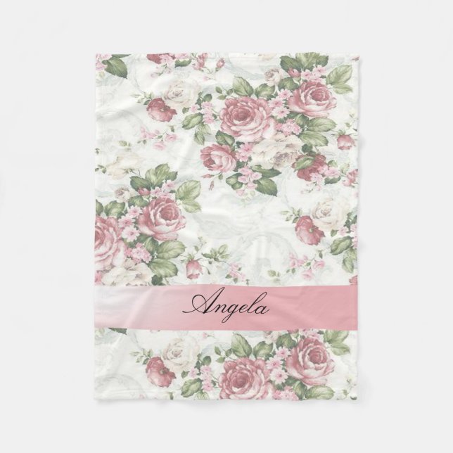 Couverture Polaire Vintage Shabby Chic Fleurs Personnalisées (Devant)