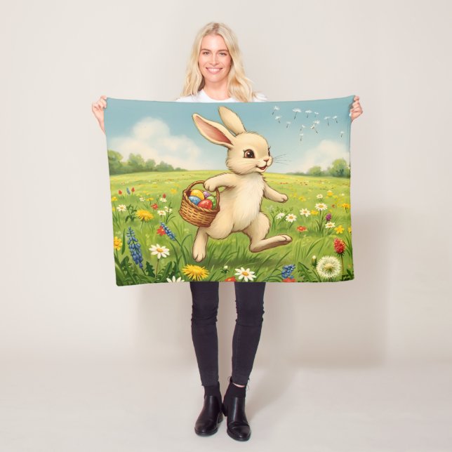 Couverture Polaire Vintage Spring Meadow Easter Bunny  (En situation)