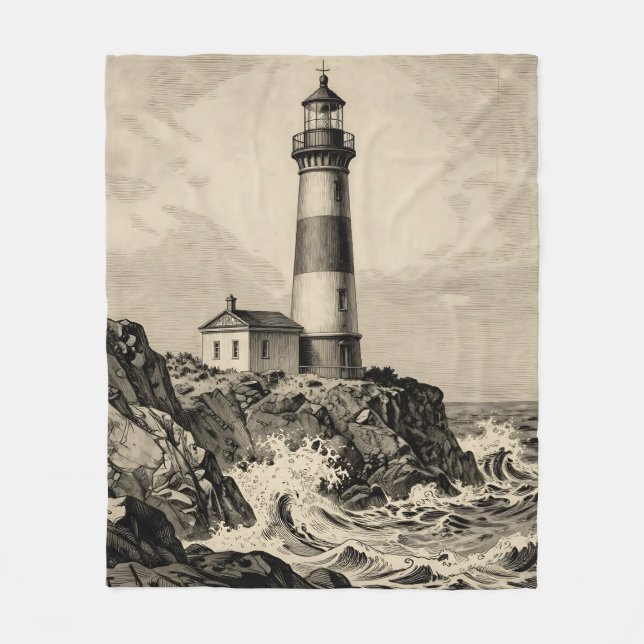 Couverture Polaire Vintage Striped Lighthouse Stormy Coast  (Devant)