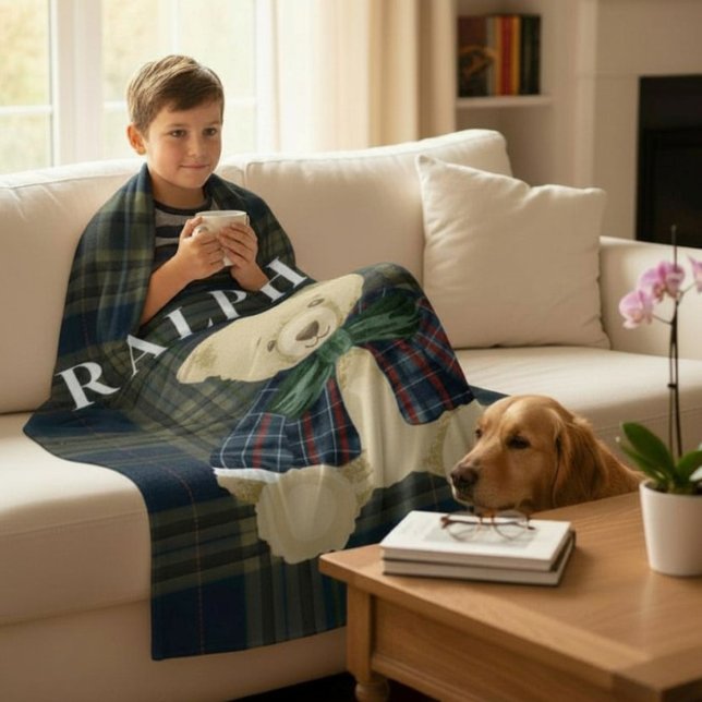 Couverture Polaire Vintage Teddy Bear Plaid Name Blanket (Créateur téléchargé)