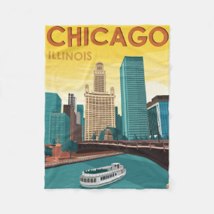 Couverture Polaire Vintage voyage Skyline de Chicago River