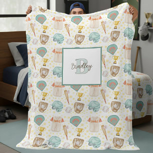 Couverture Polaire Vintage Watercolor Baseball Motif Monogramme Nom