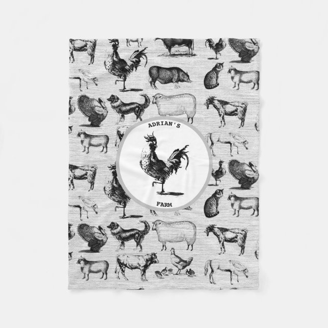 Couverture Polaire Vintages animaux de ferme Collage rustique (Devant)