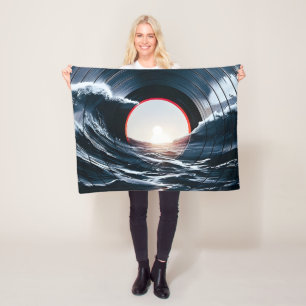 Couverture Polaire Vinyle Vintage Surf Wave Océan Musique Rétro