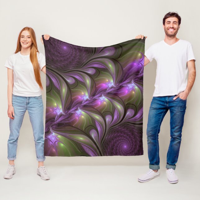 Couverture Polaire Violet Abstrait violet violet kaki fractal (En situation)