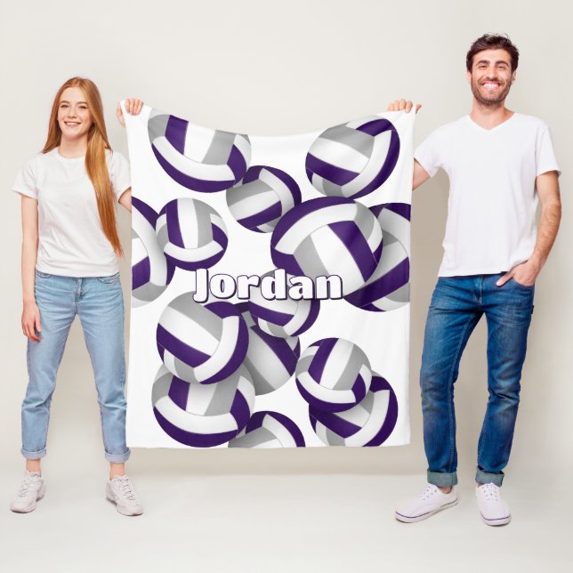 Couverture Polaire violet gris volleyballs filles salle de sport déco (En situation)