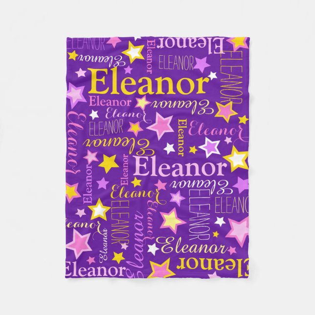 Couverture Polaire Violet rose filles nom Eleanor stars motif (Devant)