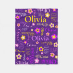 Couverture Polaire Violet rose jaune filles nom Olivia fleur