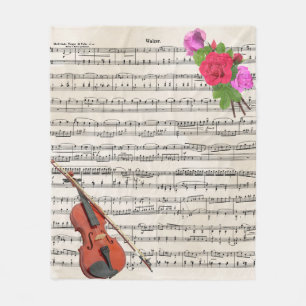 Couverture Polaire Violin and Roses Vintage Sheet Music Design